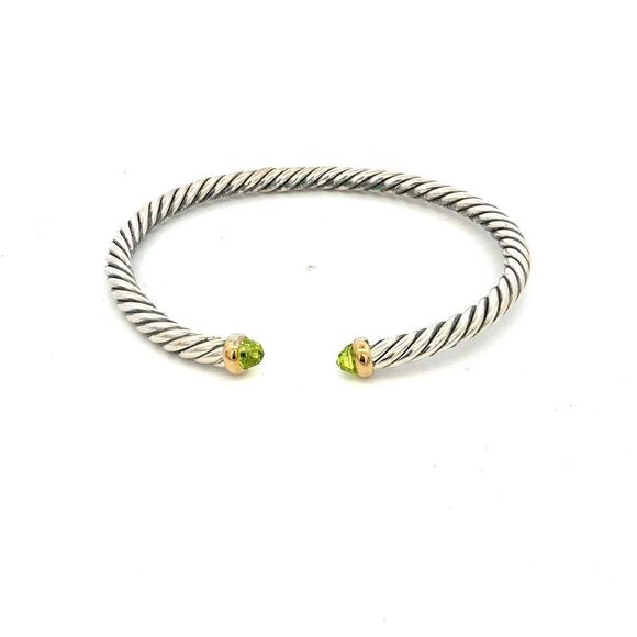 David Yurman Prasiolite Cable Cuff Bracelet Size M Gold & Silver Estate DY701 - Picture 5 of 7